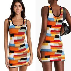 NEW Alice + Olivia Veronique Crocheted Scalloped Trim Mini Dress Multi Color